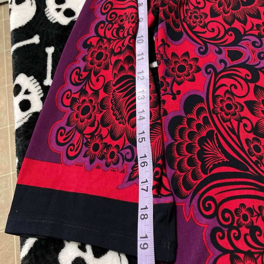 STYLE & CO. Red purple black dark floral stretchy tunic top MEDIUM LARGE shirt - Picture 11 of 13
